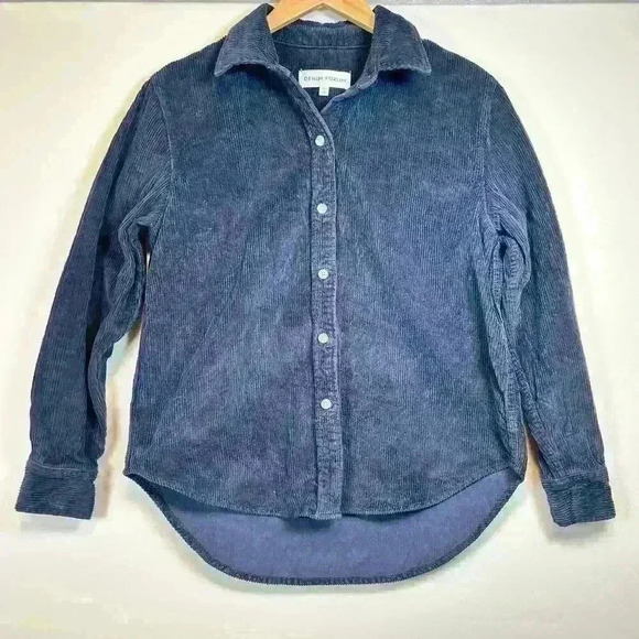 ARITZIA Denim Forum Barn Jacket Corduroy Shacket Button Up Blue Jacket Women M - Picture 2 of 10